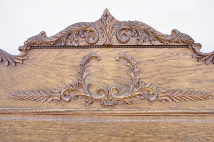 late 19th century antique eastlake victorian oak wood tall headboard full size bed frame 3086