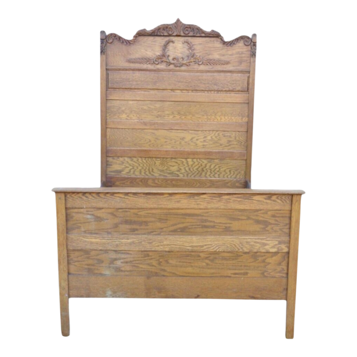 late 19th century antique eastlake victorian oak wood tall headboard full size bed frame 4919