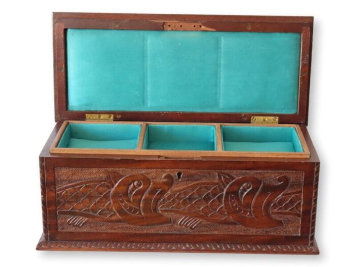 late 19th century antique english carved jewelry box 8627