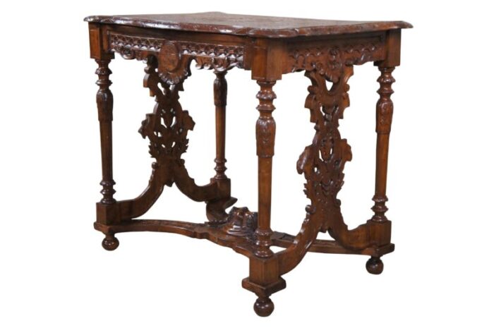 late 19th century antique italian renaissance revival walnut figural library table writing desk 2719