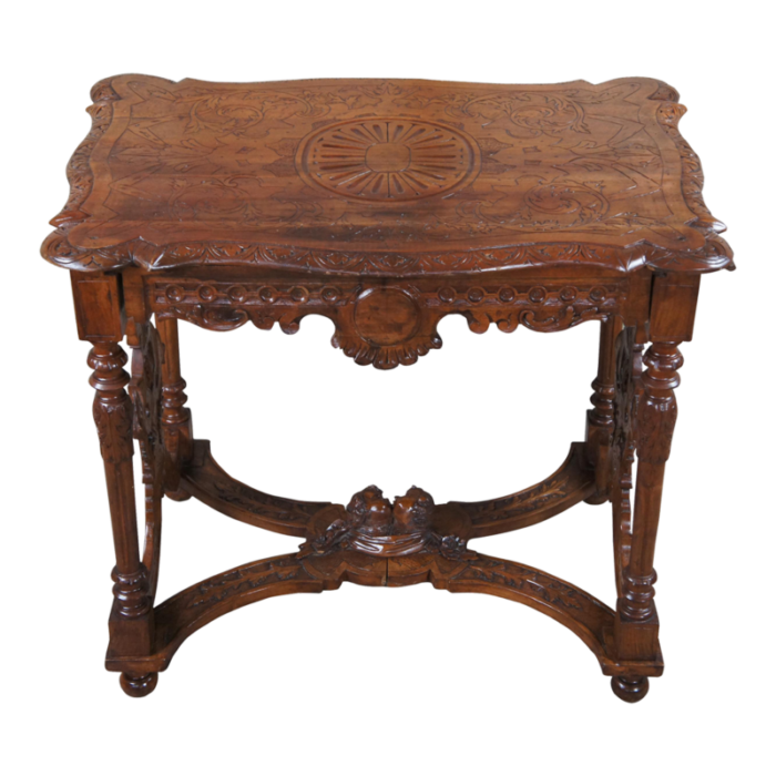 late 19th century antique italian renaissance revival walnut figural library table writing desk 3061