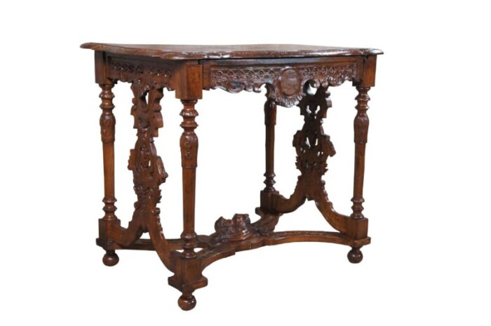 late 19th century antique italian renaissance revival walnut figural library table writing desk 4816