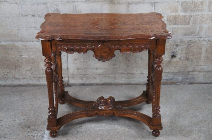 late 19th century antique italian renaissance revival walnut figural library table writing desk 5925