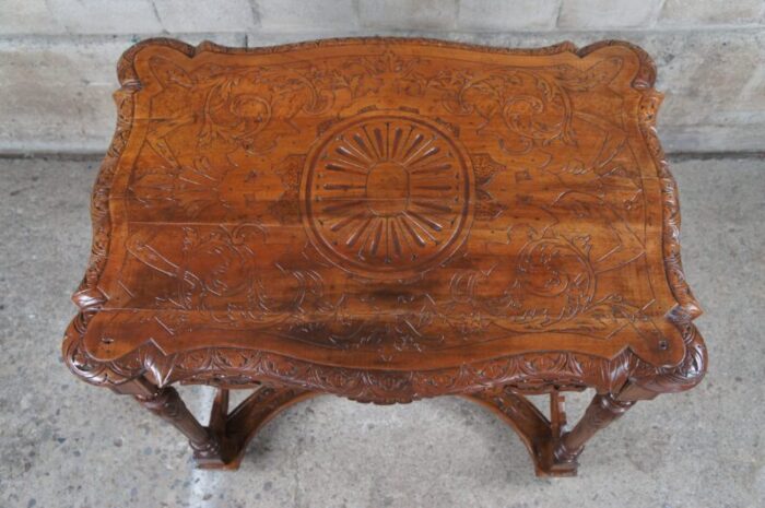 late 19th century antique italian renaissance revival walnut figural library table writing desk 9557