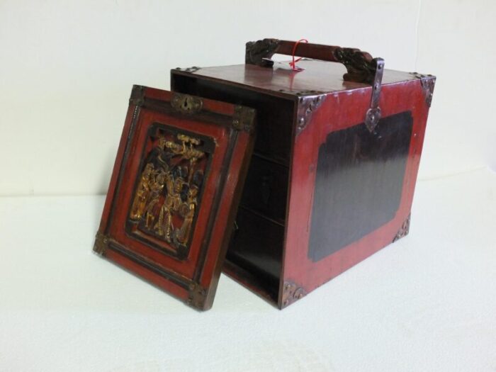 late 19th century antique red lacquer box 3279