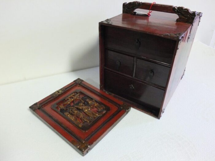 late 19th century antique red lacquer box 4241