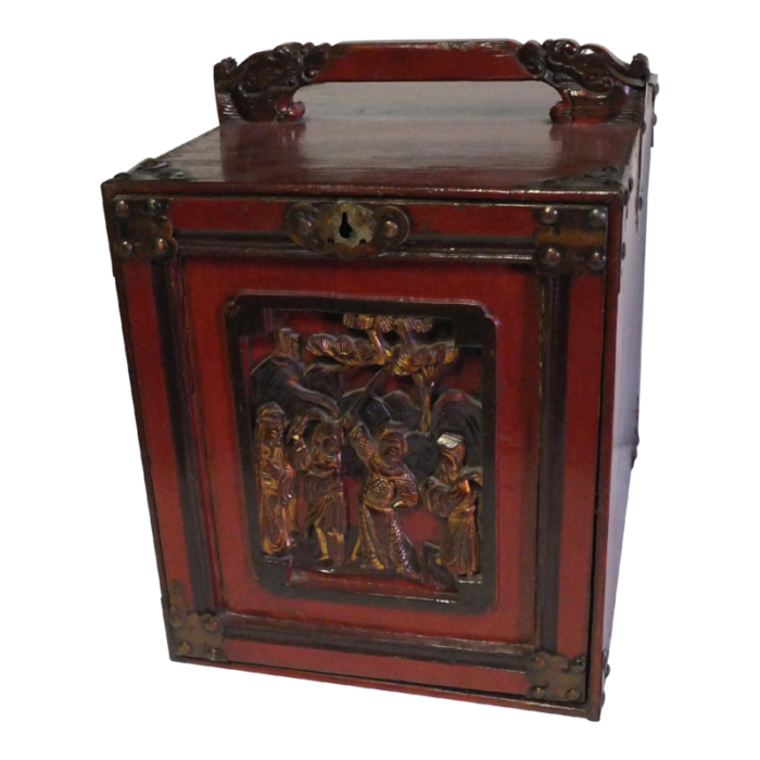 late 19th century antique red lacquer box 6778