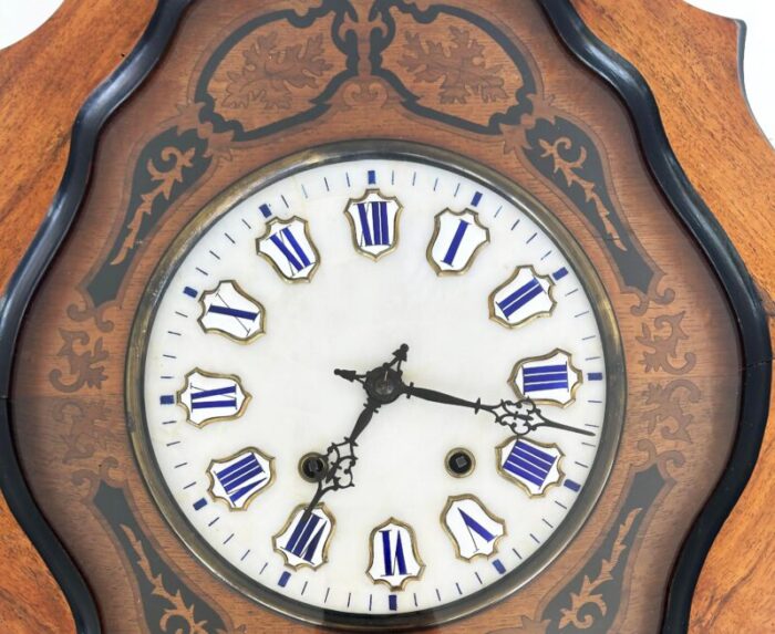 late 19th century french napoleon iii wall clock enamel face and wood marquetry 5149