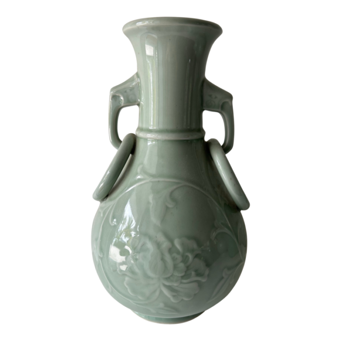 late 20th century chinese porcelain celadon vase with fixed ring handles 1420