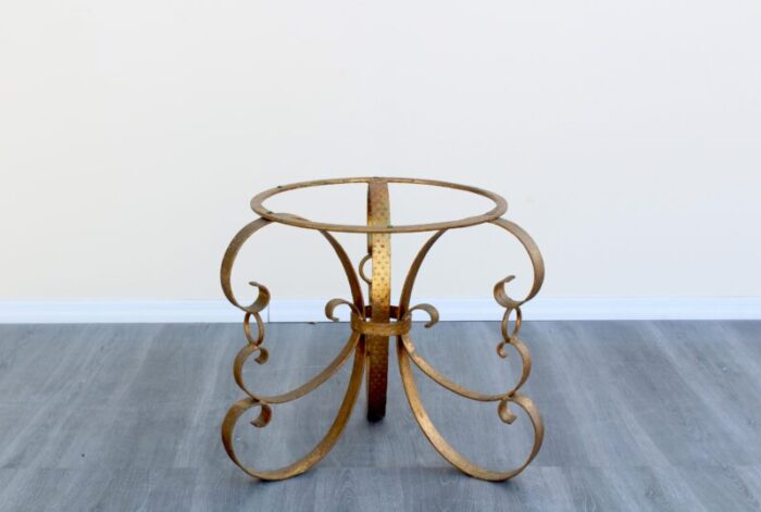 late 20th century hollywood regency metal gilt coffee table with italian marble top 4692