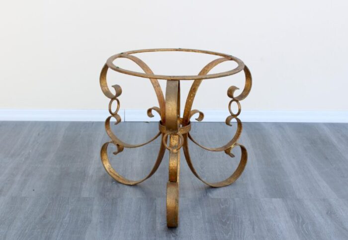 late 20th century hollywood regency metal gilt coffee table with italian marble top 9961