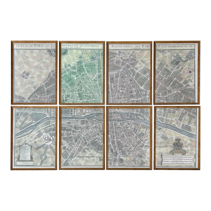 late 20th century map of paris le plan des paris ses faubourgs et environs 8 framed prints 1398