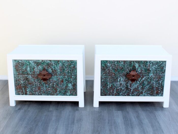 late 20th century mid century pair of asian style white nightstands 1971