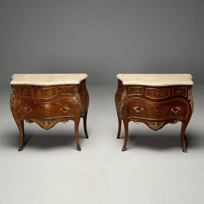 louis xv french bombe commodes marquetry marble france 1970s 6555