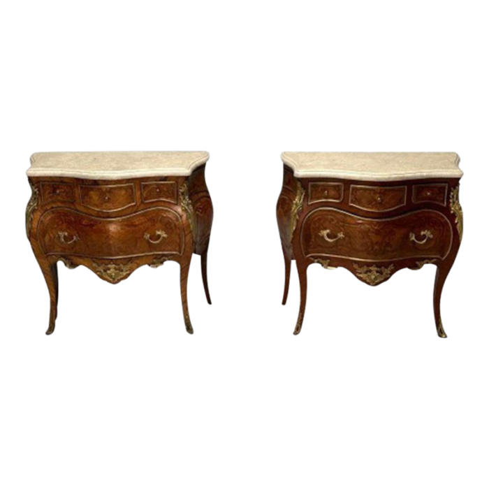 louis xv french bombe commodes marquetry marble france 1970s 7827