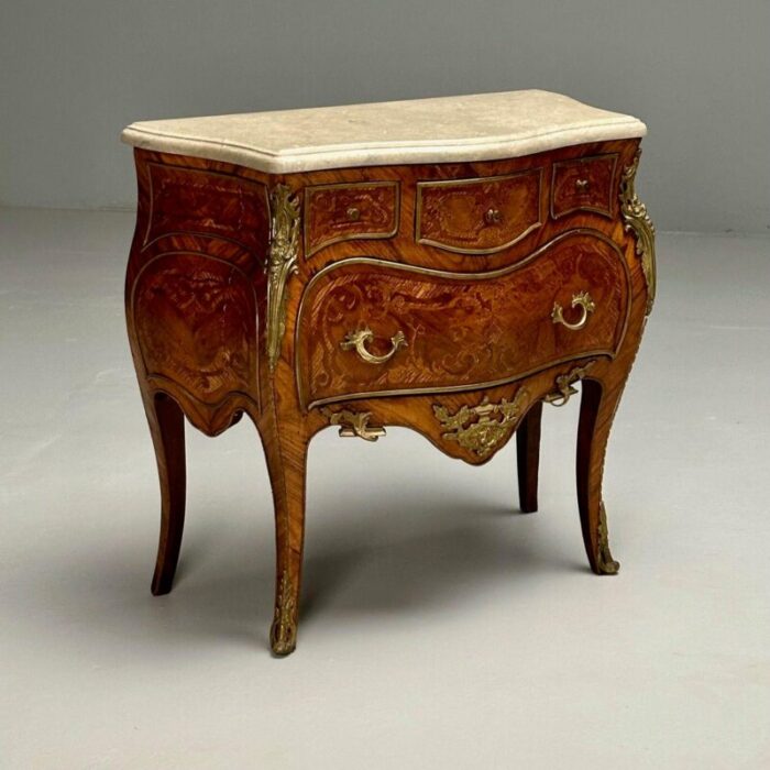 louis xv french bombe commodes marquetry marble france 1970s 9808