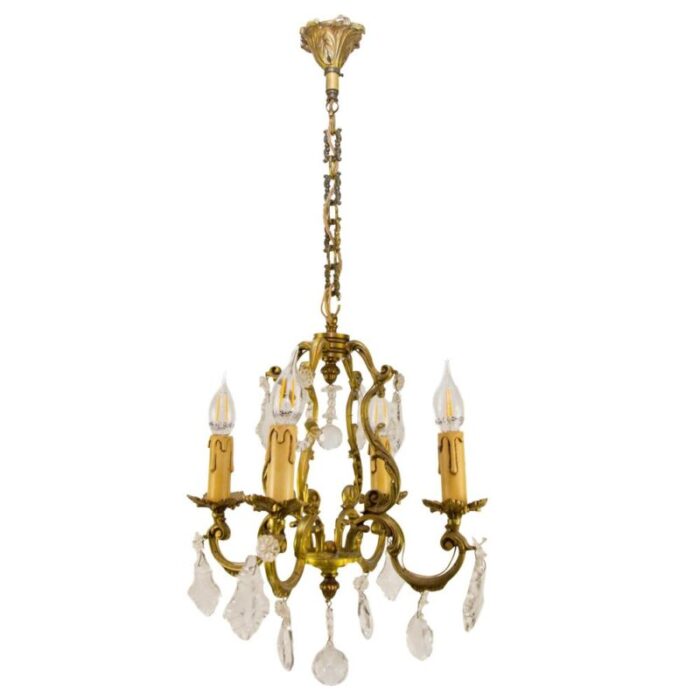 louis xv style bronze and crystal four light chandelier 1