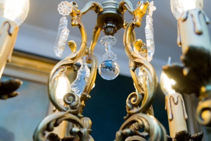 louis xv style bronze and crystal four light chandelier 14