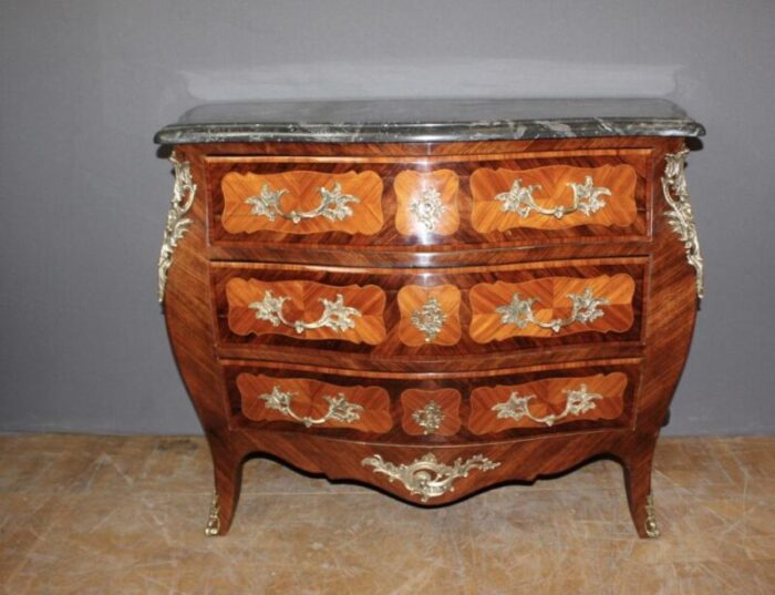 louis xv style commode in marquetry 1940s 7546