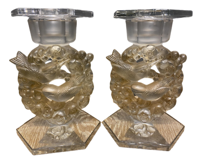 mesanges candleholders by r lalique 1943 set of 2 7841