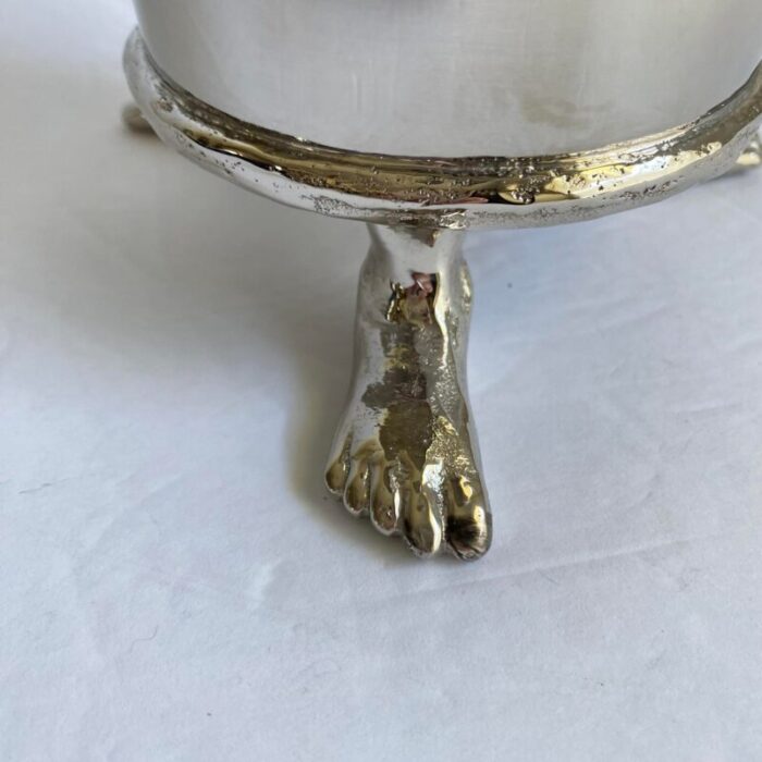 michael aram foot ice bucket hands and feet footed silver tone metal wine champagne rare vintage 1895