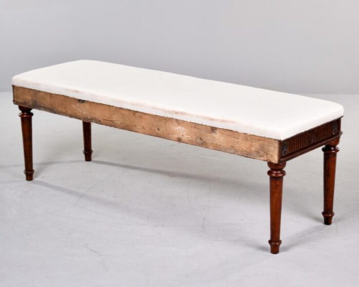 mid 19th century english upholstered mahogany window seat with reeded detail 1566