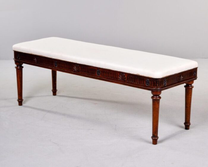 mid 19th century english upholstered mahogany window seat with reeded detail 3404