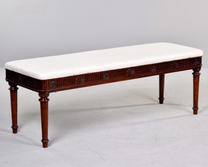 mid 19th century english upholstered mahogany window seat with reeded detail 6744