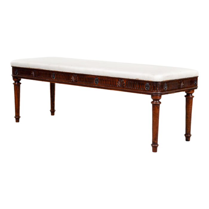 mid 19th century english upholstered mahogany window seat with reeded detail 6884