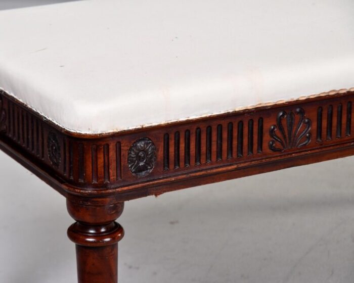 mid 19th century english upholstered mahogany window seat with reeded detail 8476