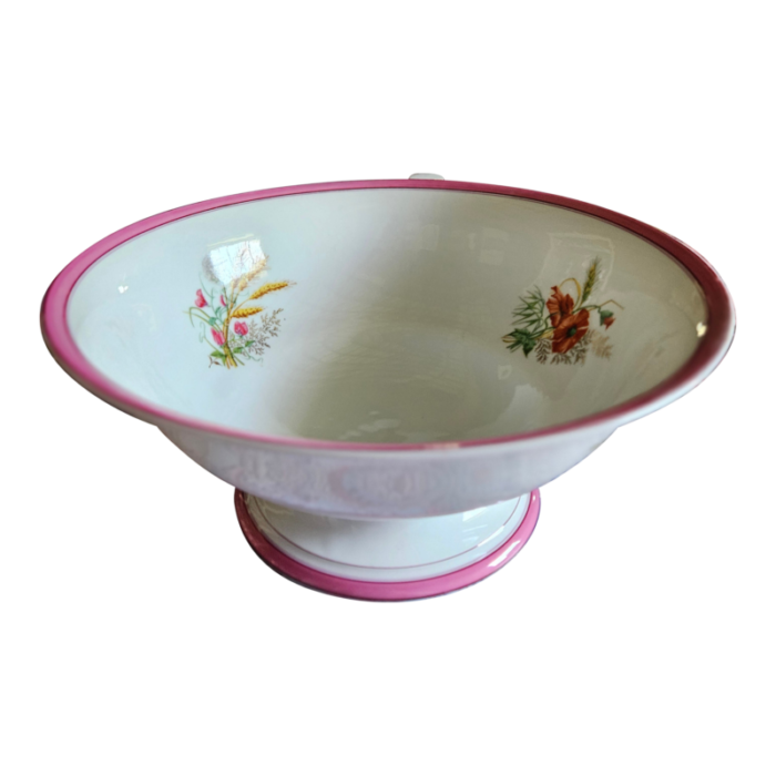 mid 19th century old paris footed bowl with wildflowers and a raspberry border 3100