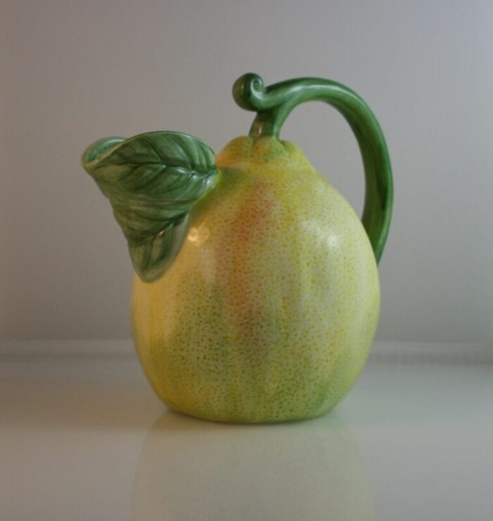 mid 20t century japan sculpted ceramic hand painted pear pitcher 4145