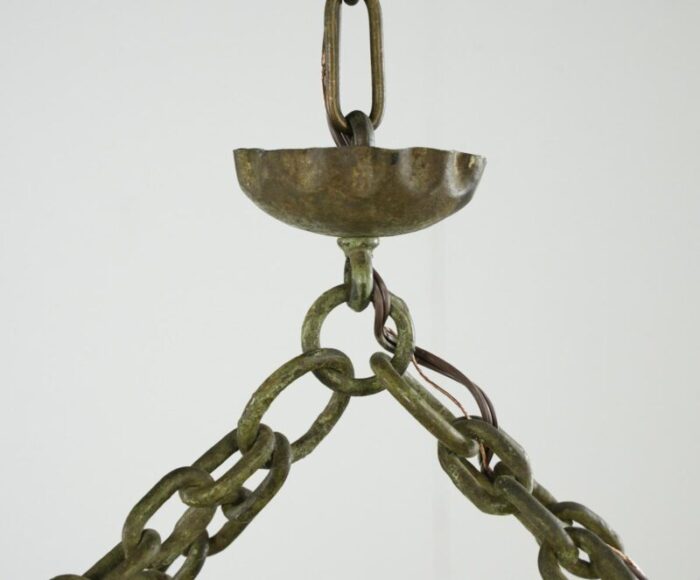 mid 20th century european wrought iron verdigris patina chandelier 7266