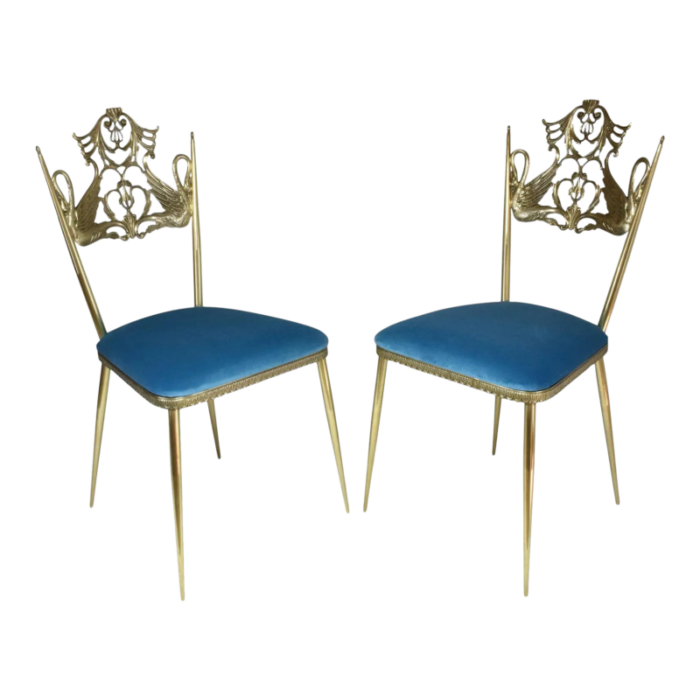 mid 20th century italian brass swan chairs a pair 2679