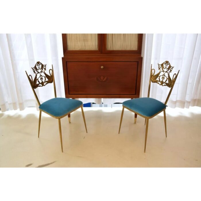 mid 20th century italian brass swan chairs a pair 3979