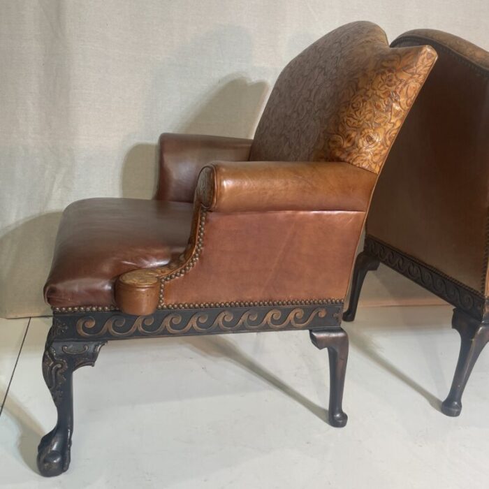 mid 20th century pair of portuguese leather chairs 0608