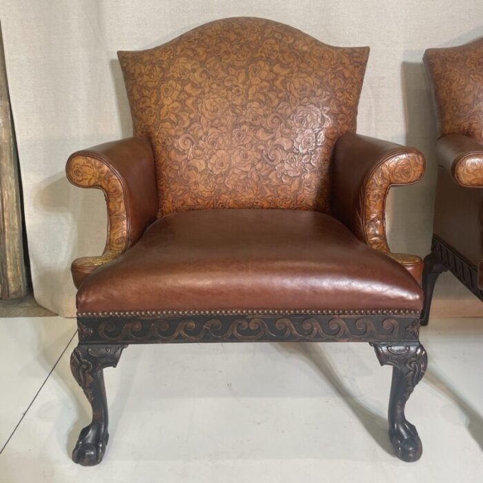 mid 20th century pair of portuguese leather chairs 0758