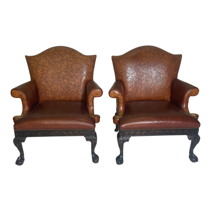 mid 20th century pair of portuguese leather chairs 3816