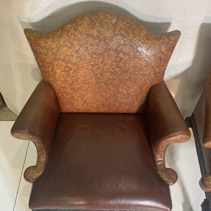 mid 20th century pair of portuguese leather chairs 4741