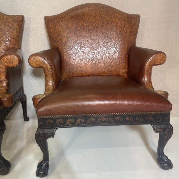 mid 20th century pair of portuguese leather chairs 7398