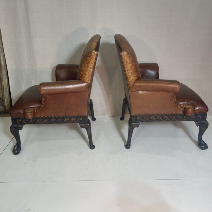 mid 20th century pair of portuguese leather chairs 9954