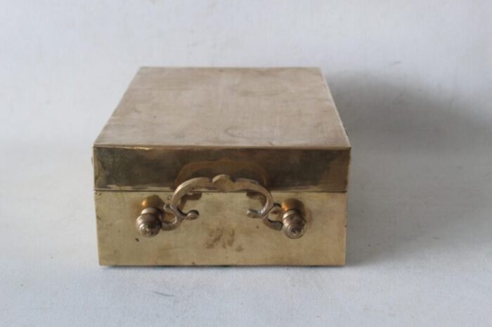 mid 20th century rectangle brass keepsake box with decorative handles lockable 0640