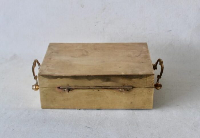 mid 20th century rectangle brass keepsake box with decorative handles lockable 6266