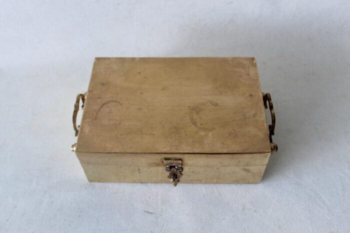 mid 20th century rectangle brass keepsake box with decorative handles lockable 8057