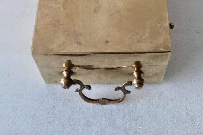 mid 20th century rectangle brass keepsake box with decorative handles lockable 8593