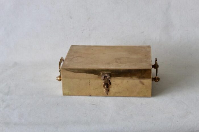 mid 20th century rectangle brass keepsake box with decorative handles lockable 9846