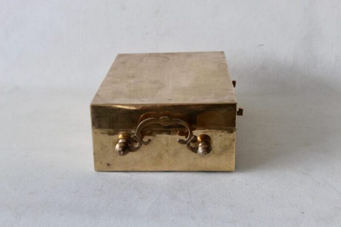 mid 20th century rectangle brass keepsake box with decorative handles lockable 9886