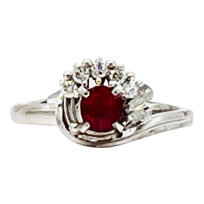 mid 20th century ruby oval and baguette diamond ring in platinum size 65 1368