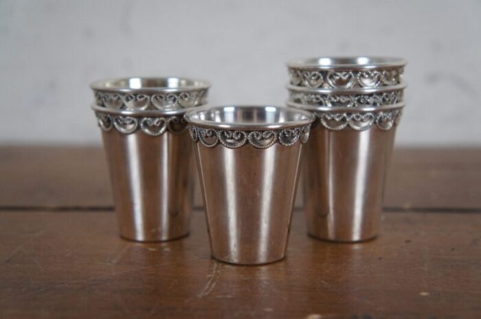 mid 20th century sterling silver jewish shabbat kiddush wine fountain cup and plate set 9 pieces 2427