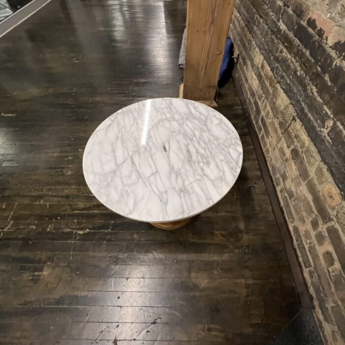 mid 20th century wheat sheaf walnut and marble side table in the manner of dunbar 5810